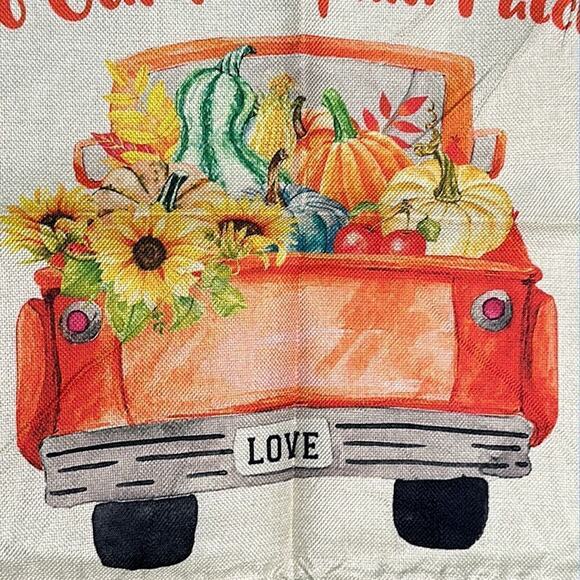 NWT Fall Pillow Sham “Welcome To Our Pumpkin Patch 18” x 18” Truck squash - Picture 2 of 11